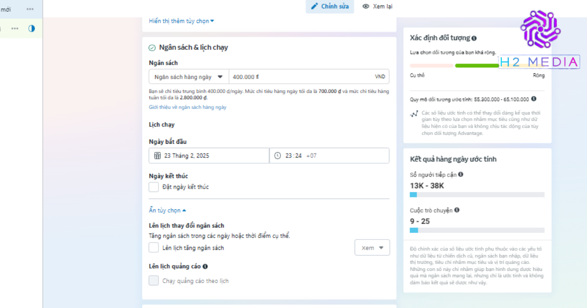 Chọn ngân sách chiến dịch khi chạy quảng cáo trên Facebook Ads